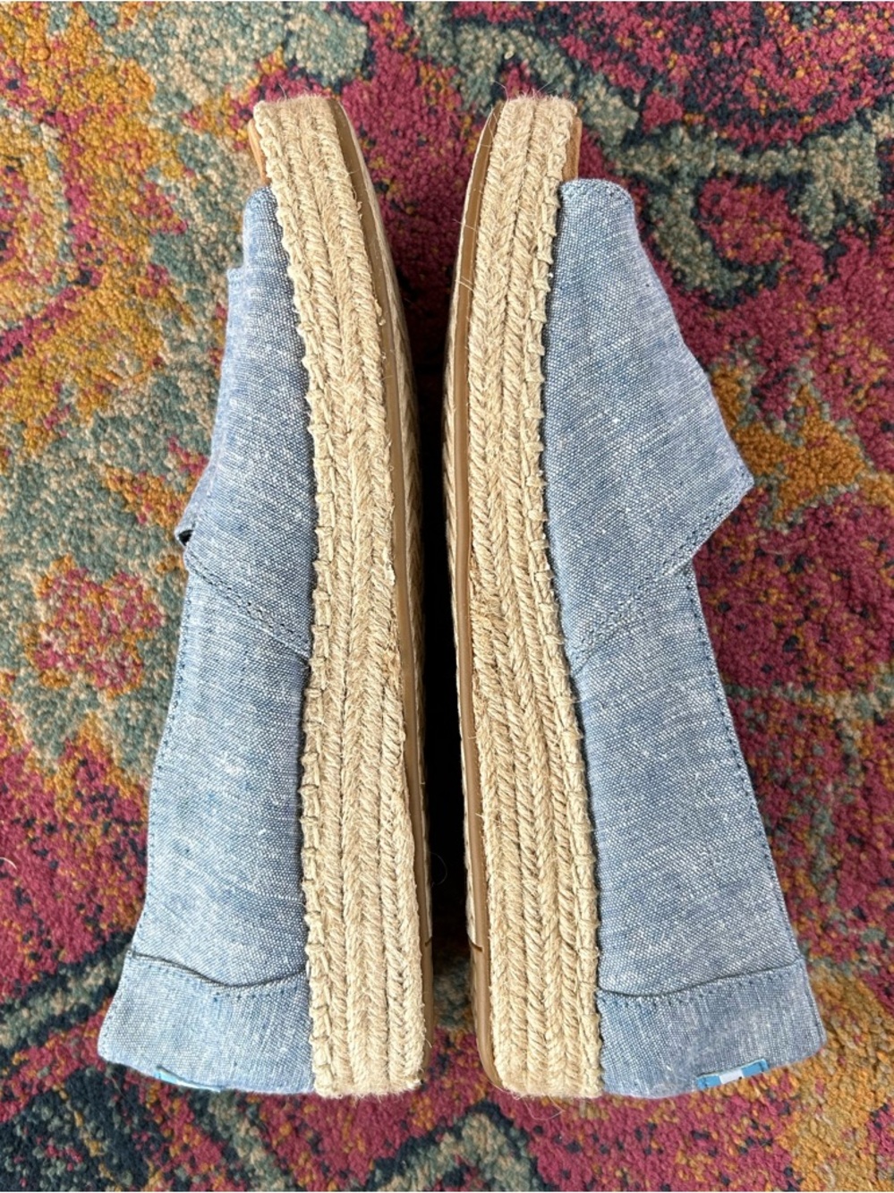 Toms | Women’s Light Blue Heathered Espadrille Peep-Toe Platform Sansals Size 10 - Picture 6 of 13
